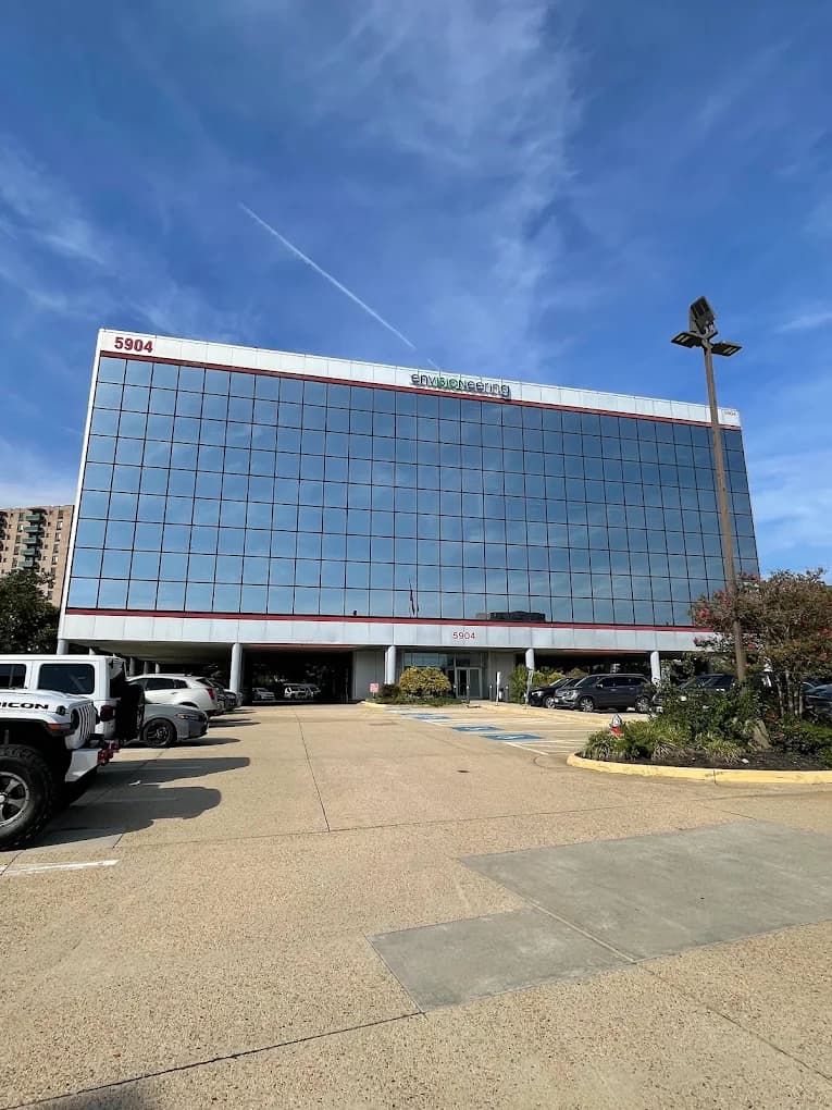 Exterior of the glass office building at 5904 Richmond Highway, home to Fusion Alexandria