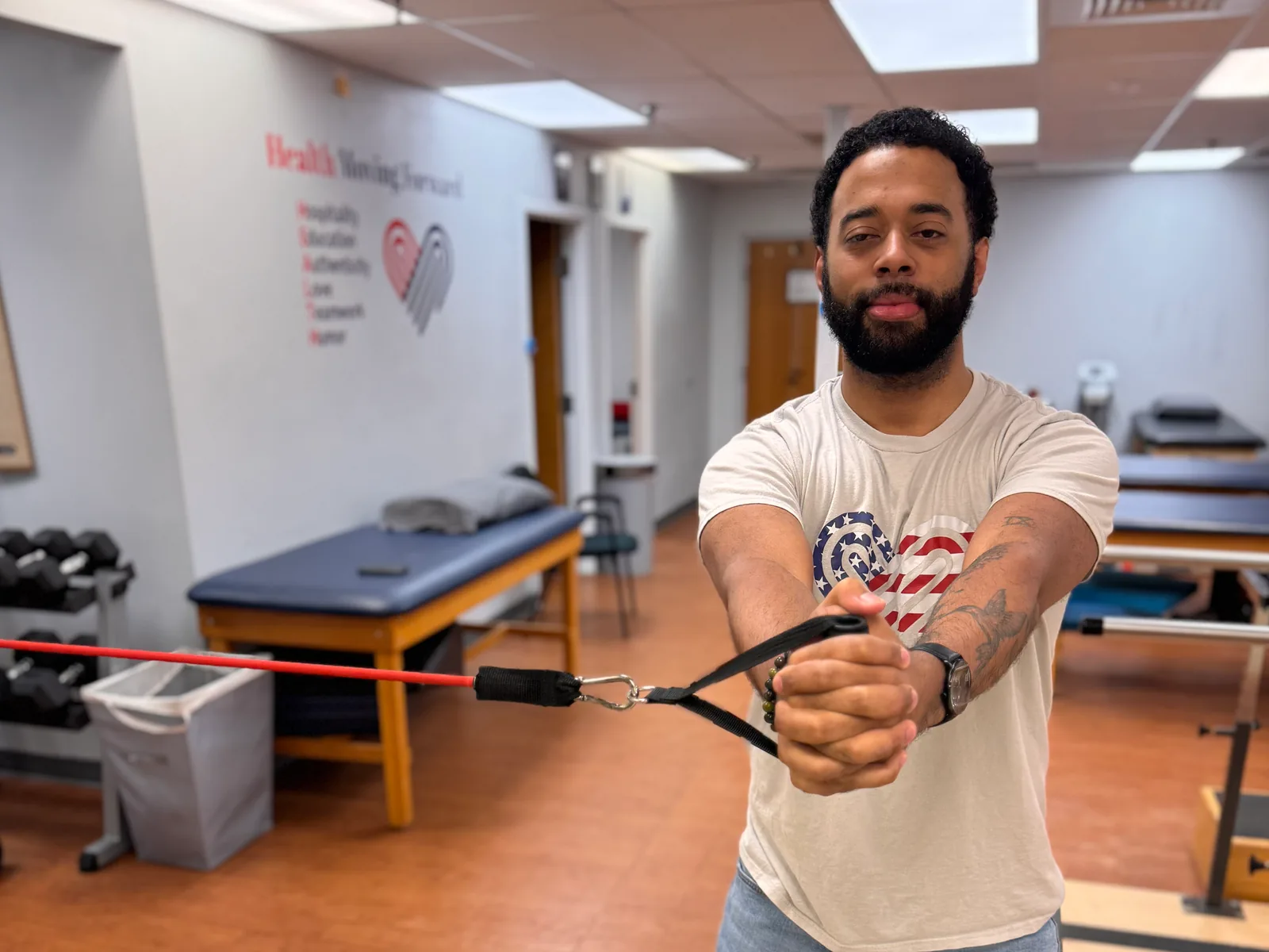 Resistance-band exercise in a Fusion treatment area.