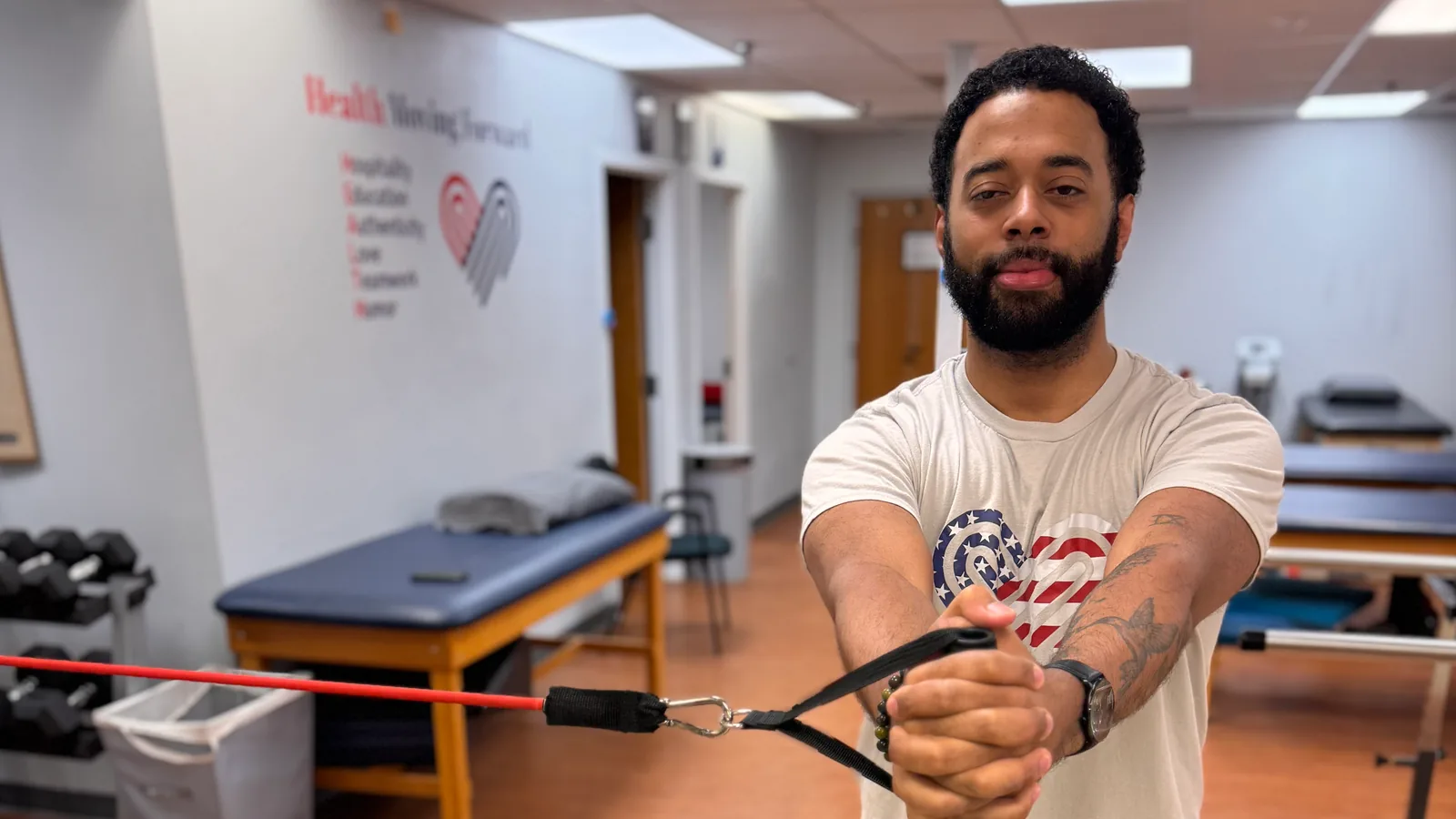 Resistance-band exercise in a Fusion treatment area.